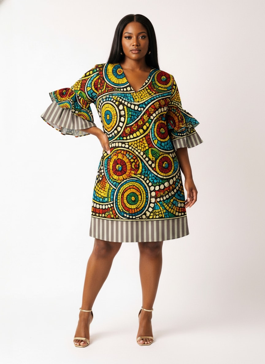 "Taji" Stacked Ruffle Sleeve Dress