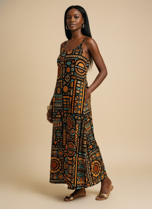 "Afrocentric Pattern Maxi Dress"