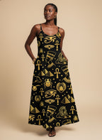 "Nefertiti" Black Gold Maxi Dress