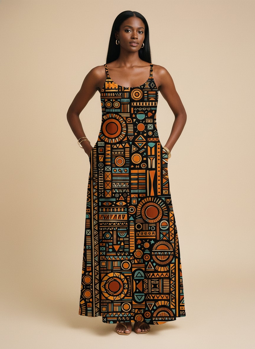 "Afrocentric Pattern Maxi Dress"