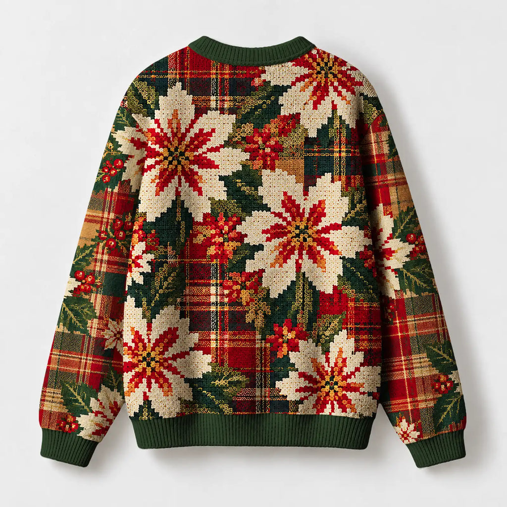 "Plaid Poinsettia" Christmas Sweatshirt — back view