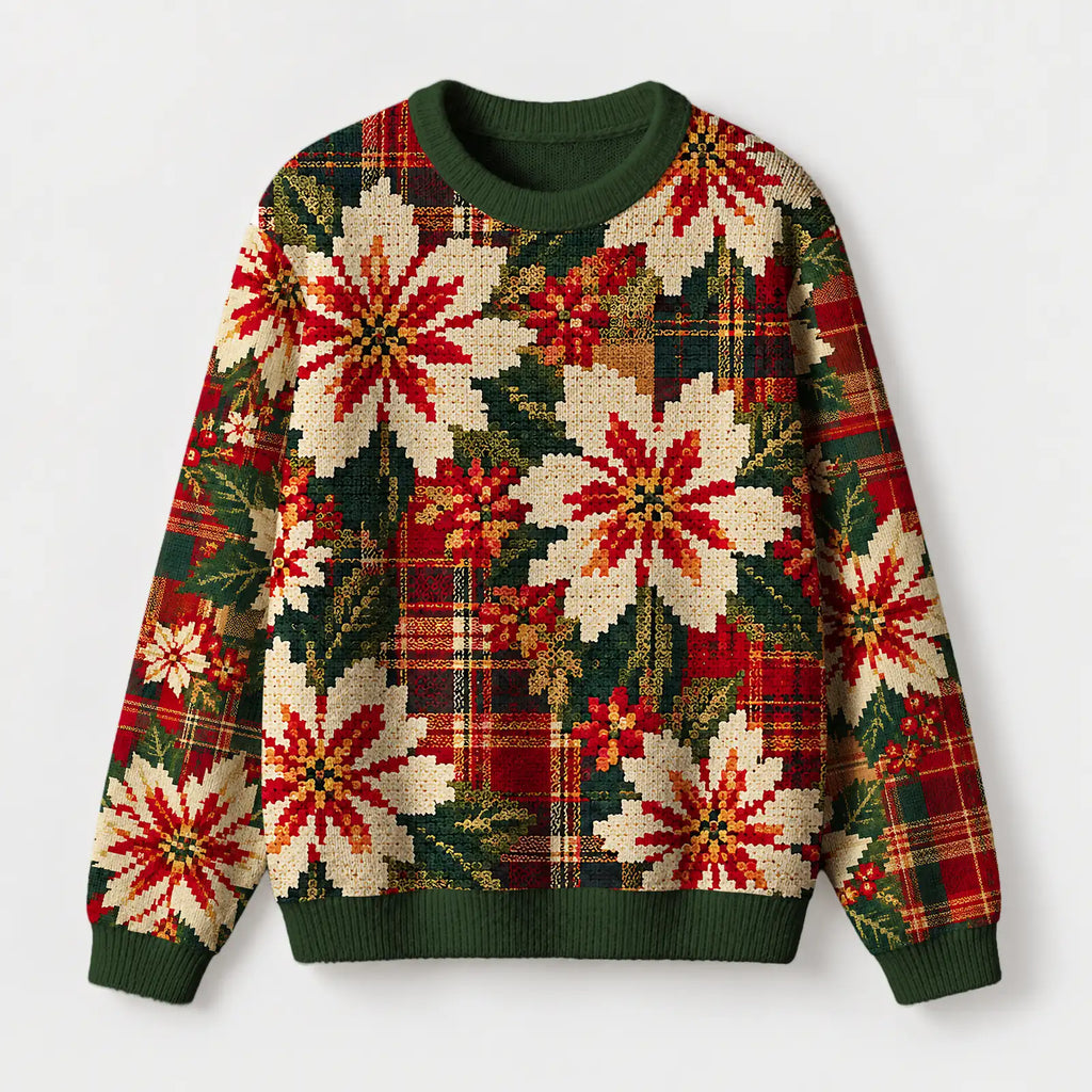 "Plaid Poinsettia" Christmas Sweatshirt — front view