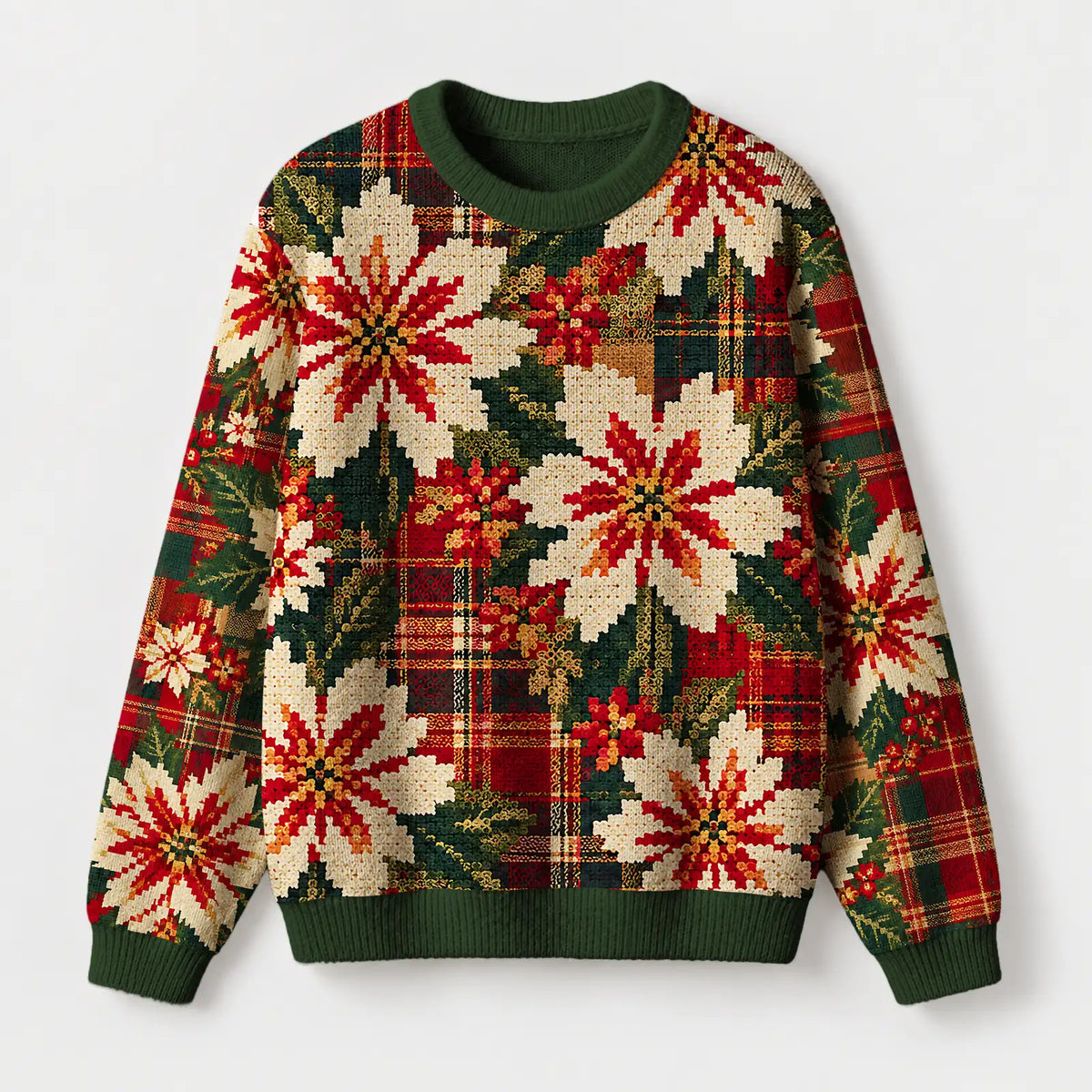 "Plaid Poinsettia" Christmas Sweatshirt — front view