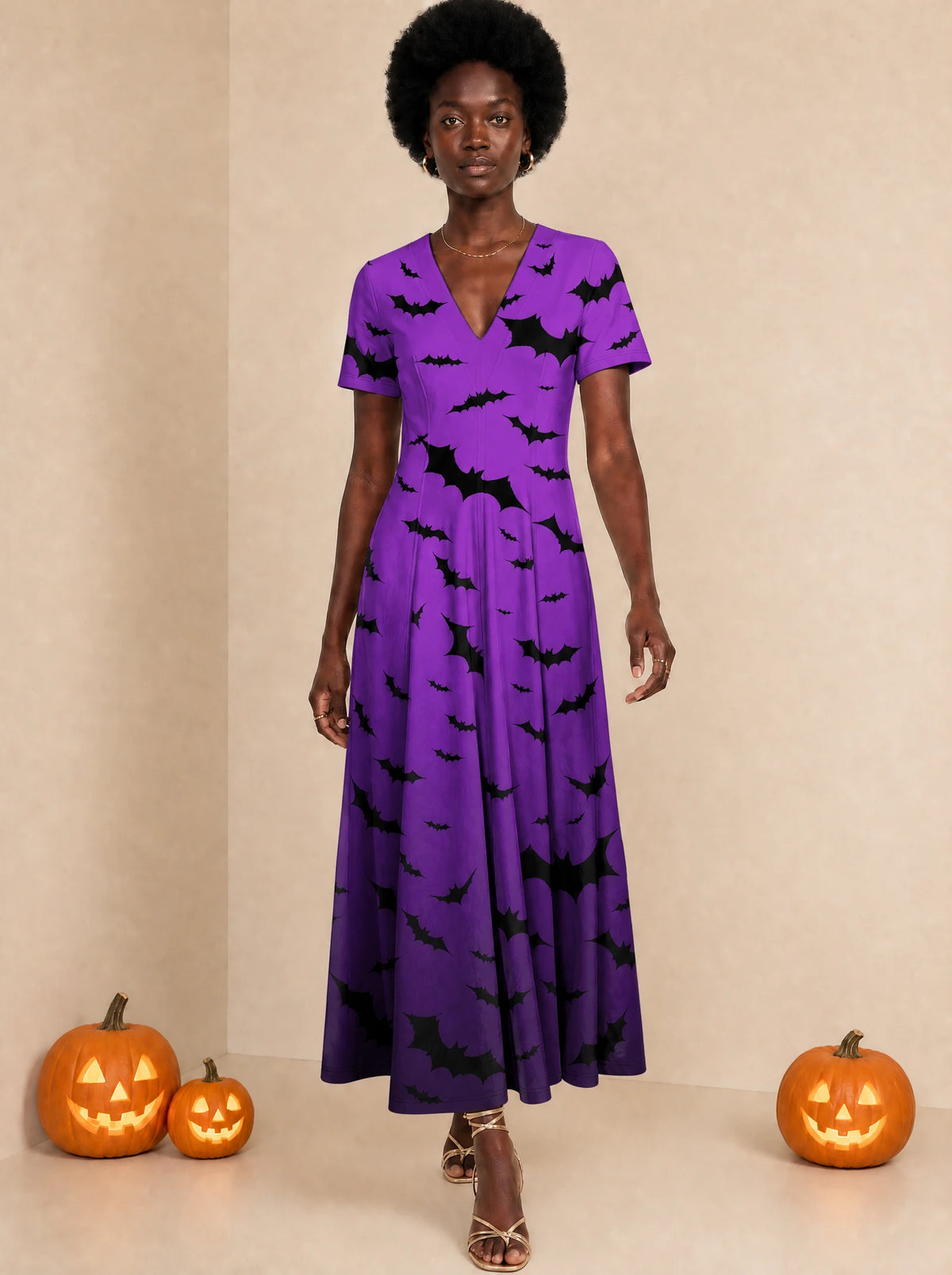 "Popo" Halloween Short Sleeve Maxi Dress — front