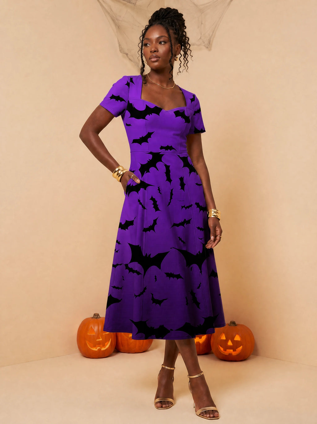 "Popo" Halloween Sweetheart Midi Dress — front view on model