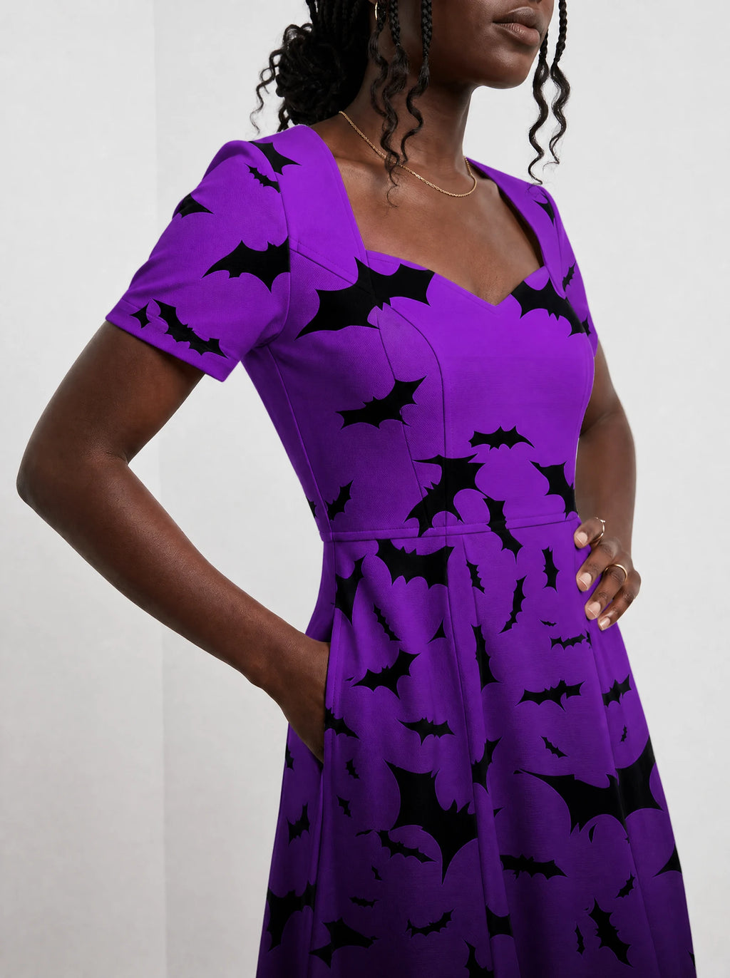 "Popo" Halloween Sweetheart Midi Dress — close-up of the bodice and the in-seam side pocket