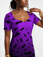 "Popo" Halloween Sweetheart Midi Dress — close-up of the sweetheart neckline and short sleeve