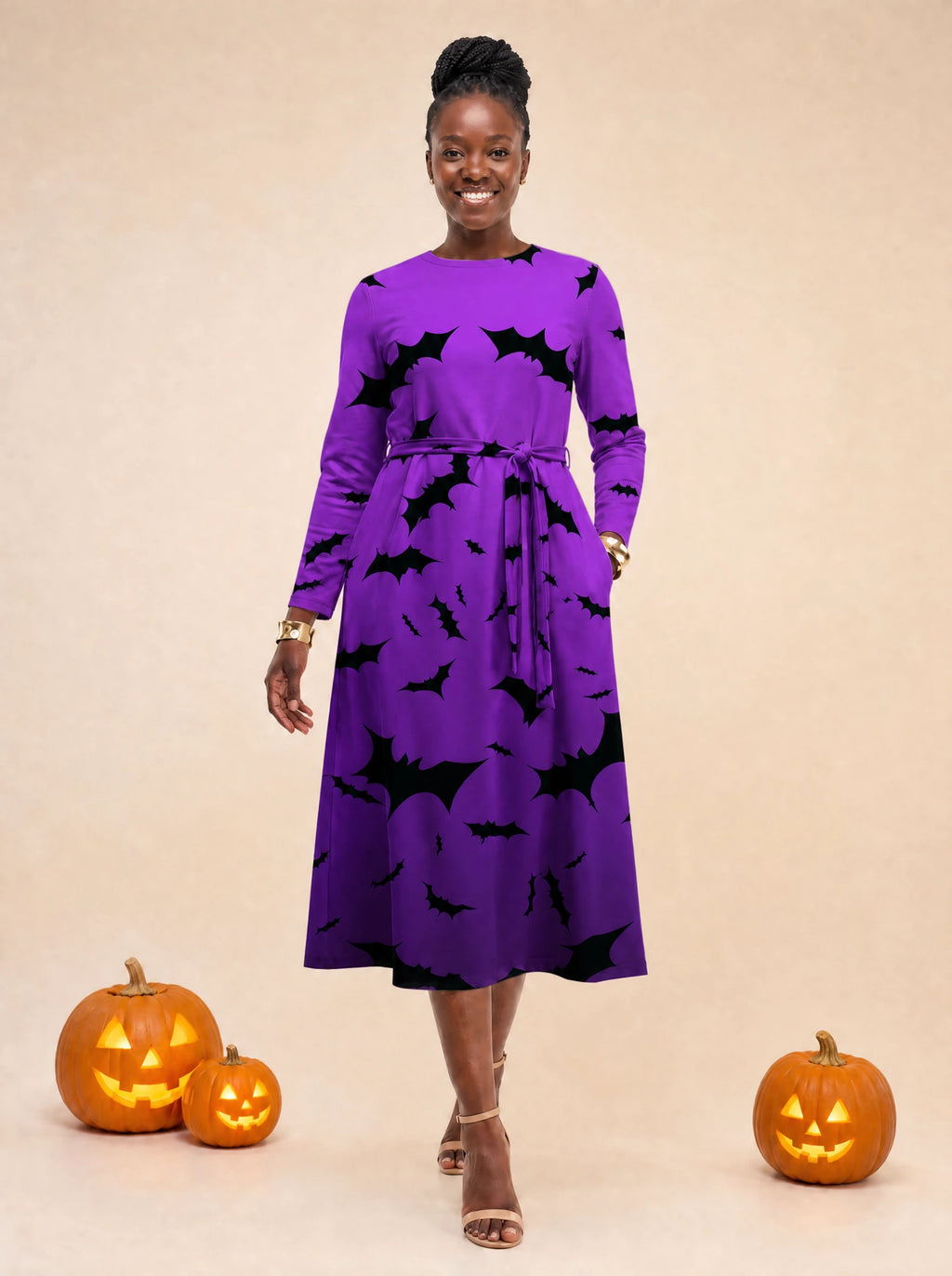 "Popo" Halloween Long Sleeve Midaxi Dress — front view on model