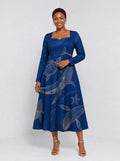 "Pwani" Long Sleeve Sweetheart Midi Dress