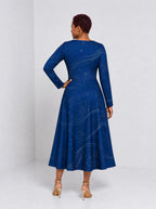"Pwani" Long Sleeve Sweetheart Midi Dress — back view on model