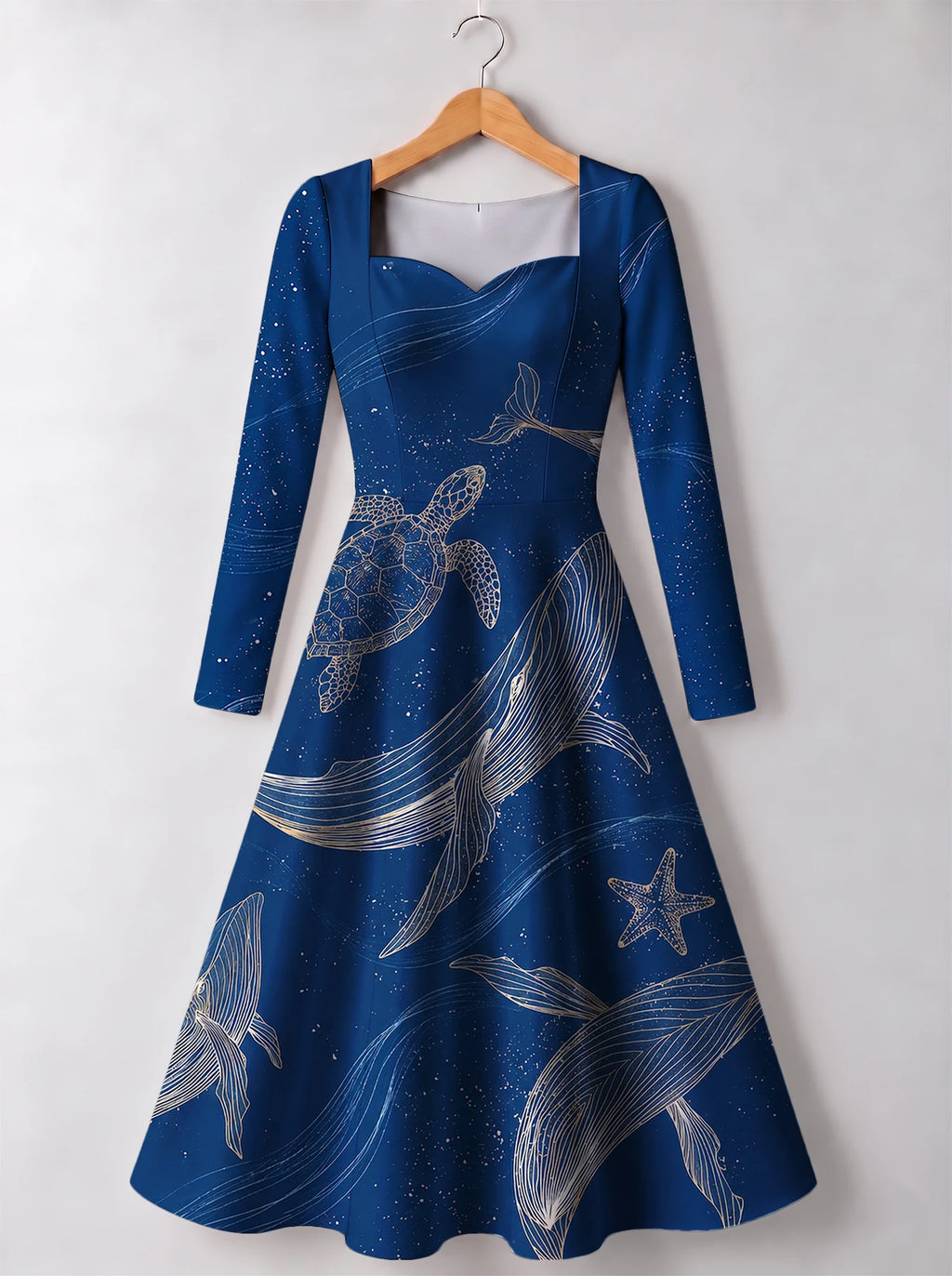 "Pwani" Long Sleeve Sweetheart Midi Dress — front view