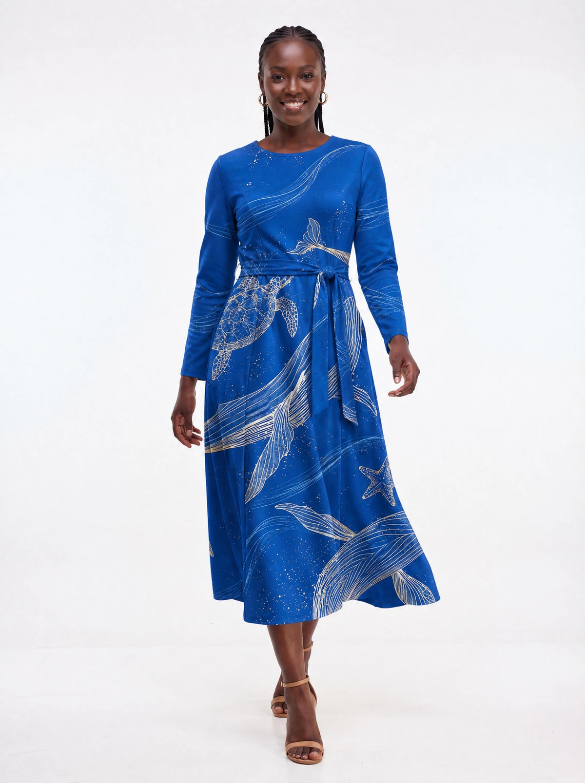 "Pwani" Long Sleeve Midaxi Dress — front view on model