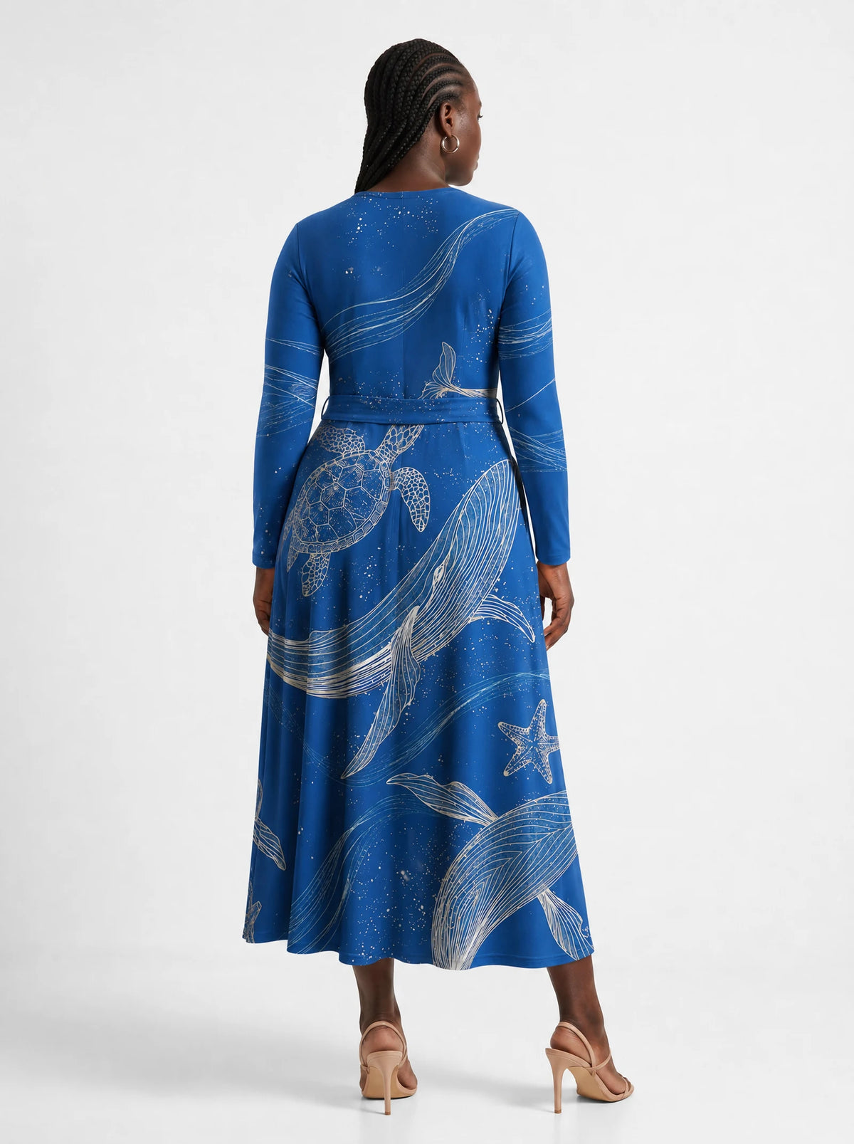 "Pwani" Long Sleeve Midaxi Dress — back view on model