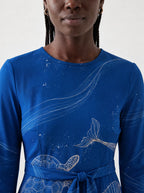 "Pwani" Long Sleeve Midaxi Dress — close-up of the round neckline and long sleeve