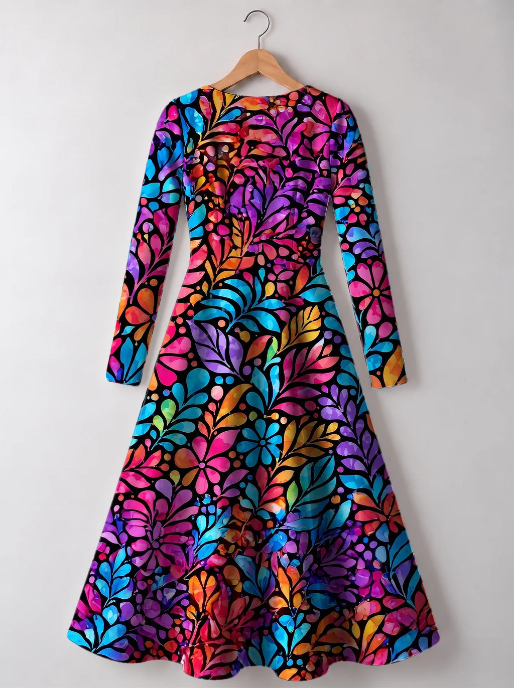 "Rangi" Long Sleeve Sweetheart Midi Dress — back view