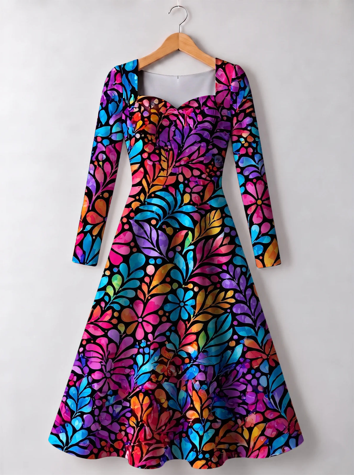 "Rangi" Long Sleeve Sweetheart Midi Dress — front view