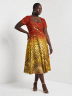 "Rubi" Sweetheart Midi Dress — walking, three-quarter view on model