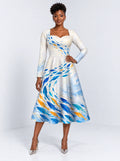 "Samaki" Long Sleeve Sweetheart Midi Dress