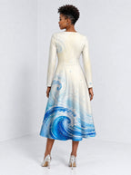 "Samaki" Long Sleeve Sweetheart Midi Dress — back view on model