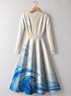 "Samaki" Long Sleeve Sweetheart Midi Dress — back view
