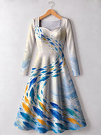 "Samaki" Long Sleeve Sweetheart Midi Dress — front view