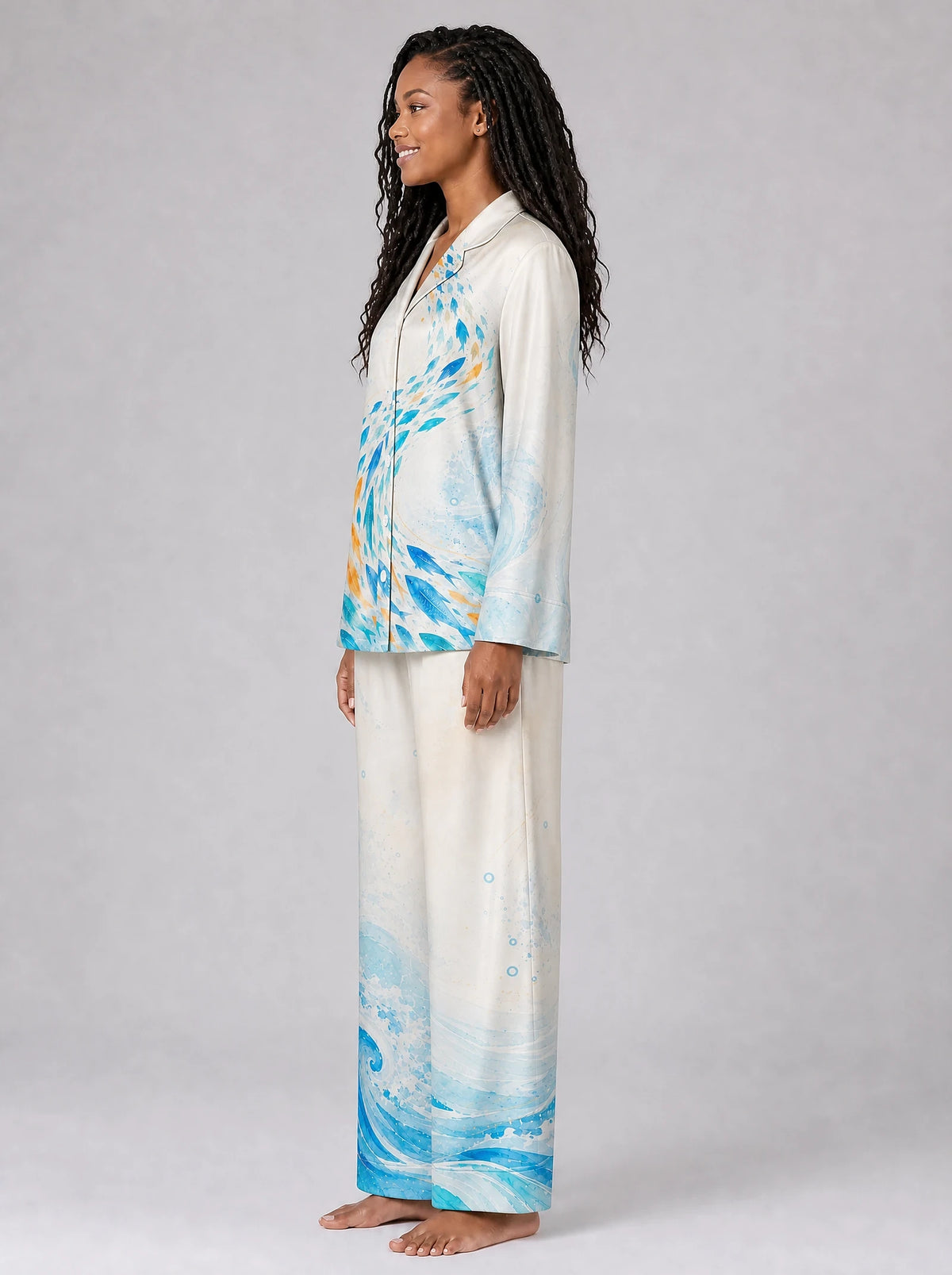 "Samaki" Pajama Set — side view on model