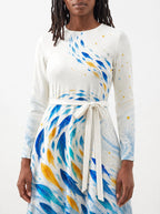 "Samaki" Long Sleeve Midaxi Dress — close-up of the tie sash and the in-seam side pocket