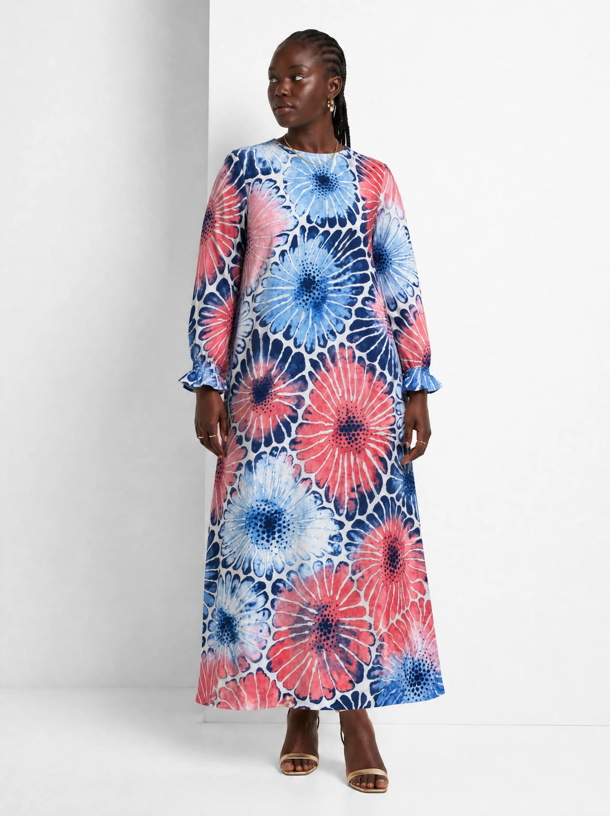 "Samawati" Long Sleeve Maxi Dress — front view on model