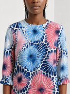 "Samawati" Long Sleeve Maxi Dress — close-up of the high round neckline