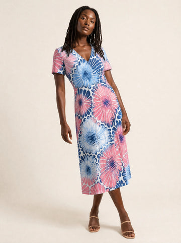 "Samawati" V Neck Midi Dress