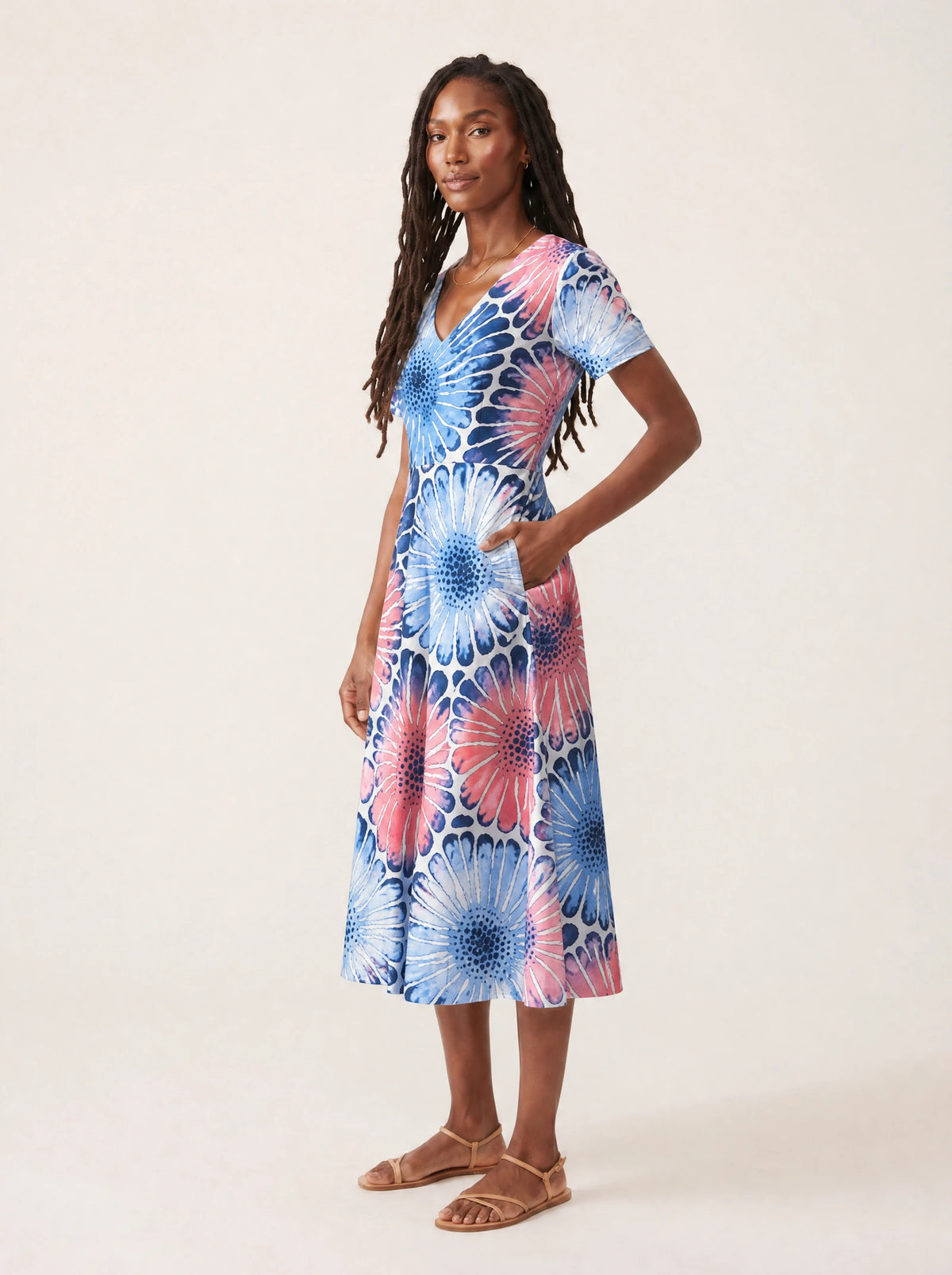 "Samawati" V Neck Midi Dress — full body