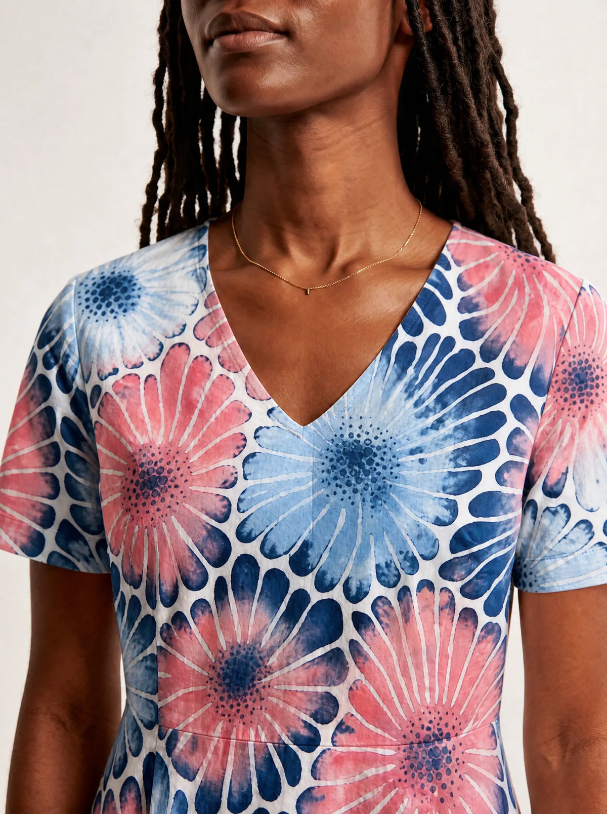 "Samawati" V Neck Midi Dress — on model