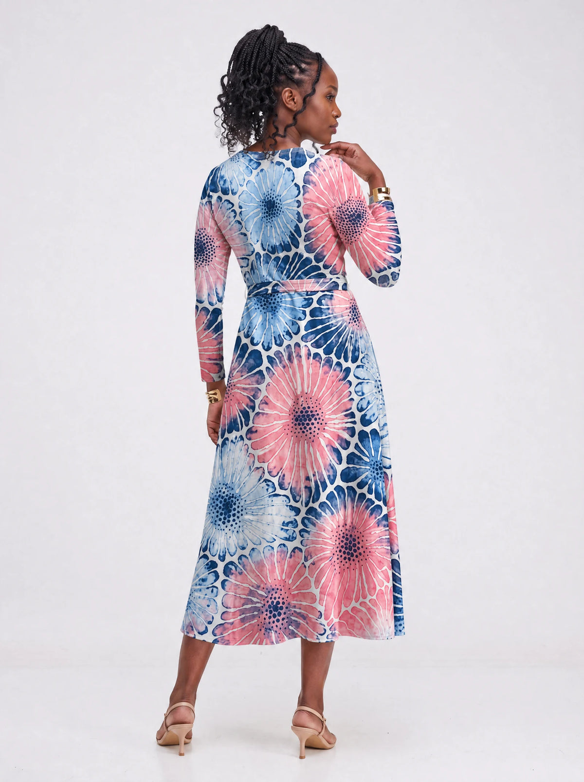 "Samawati" Long Sleeve Midaxi Dress — back view on model