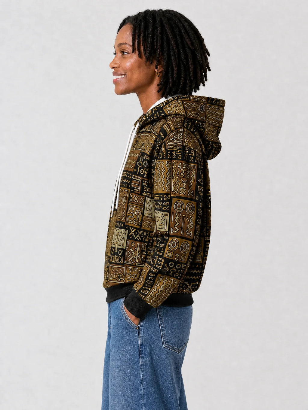 "Sankofa" Hoodie — side view on model