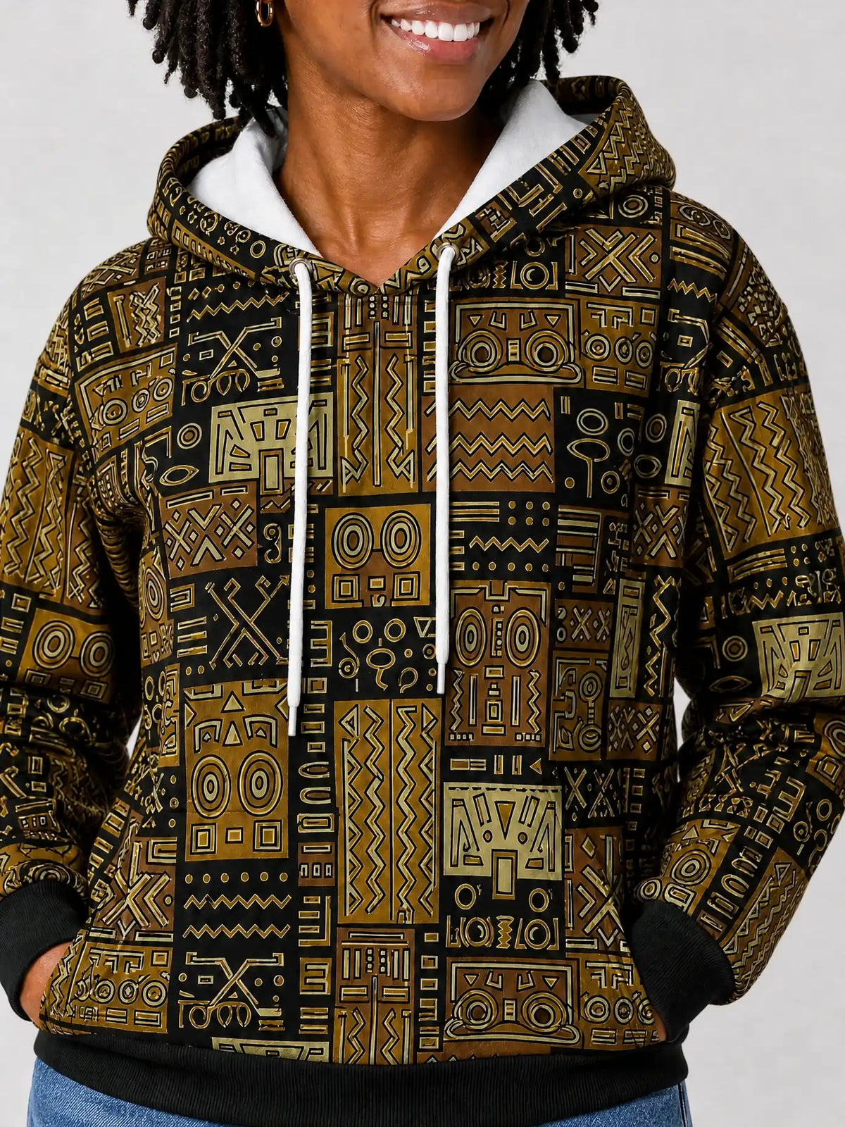 "Sankofa" Hoodie — close-up on model