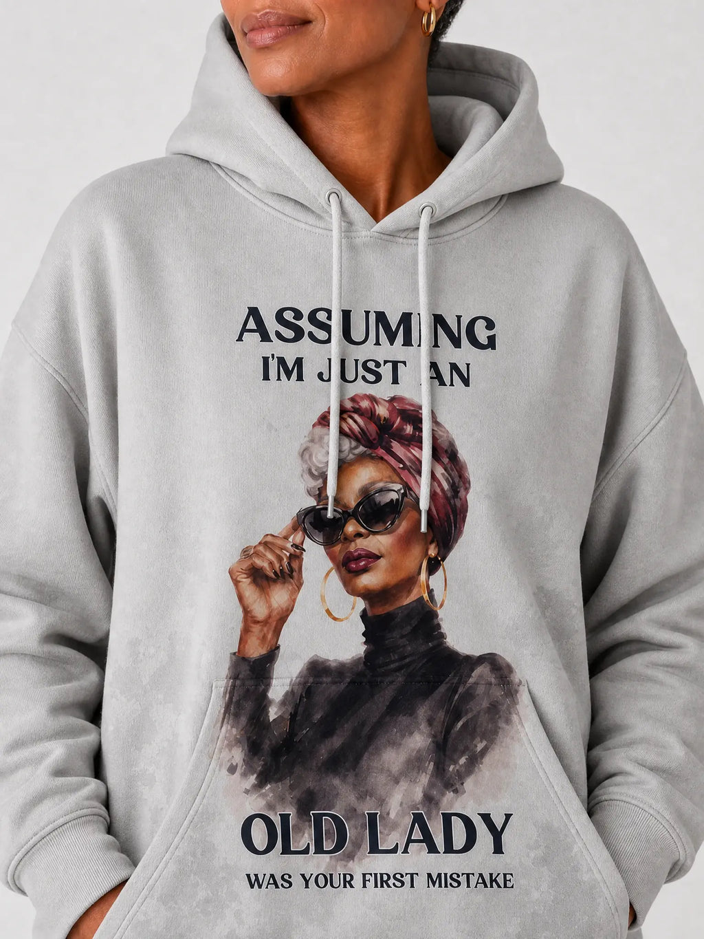 "Seasoned" Hoodie — close-up on model