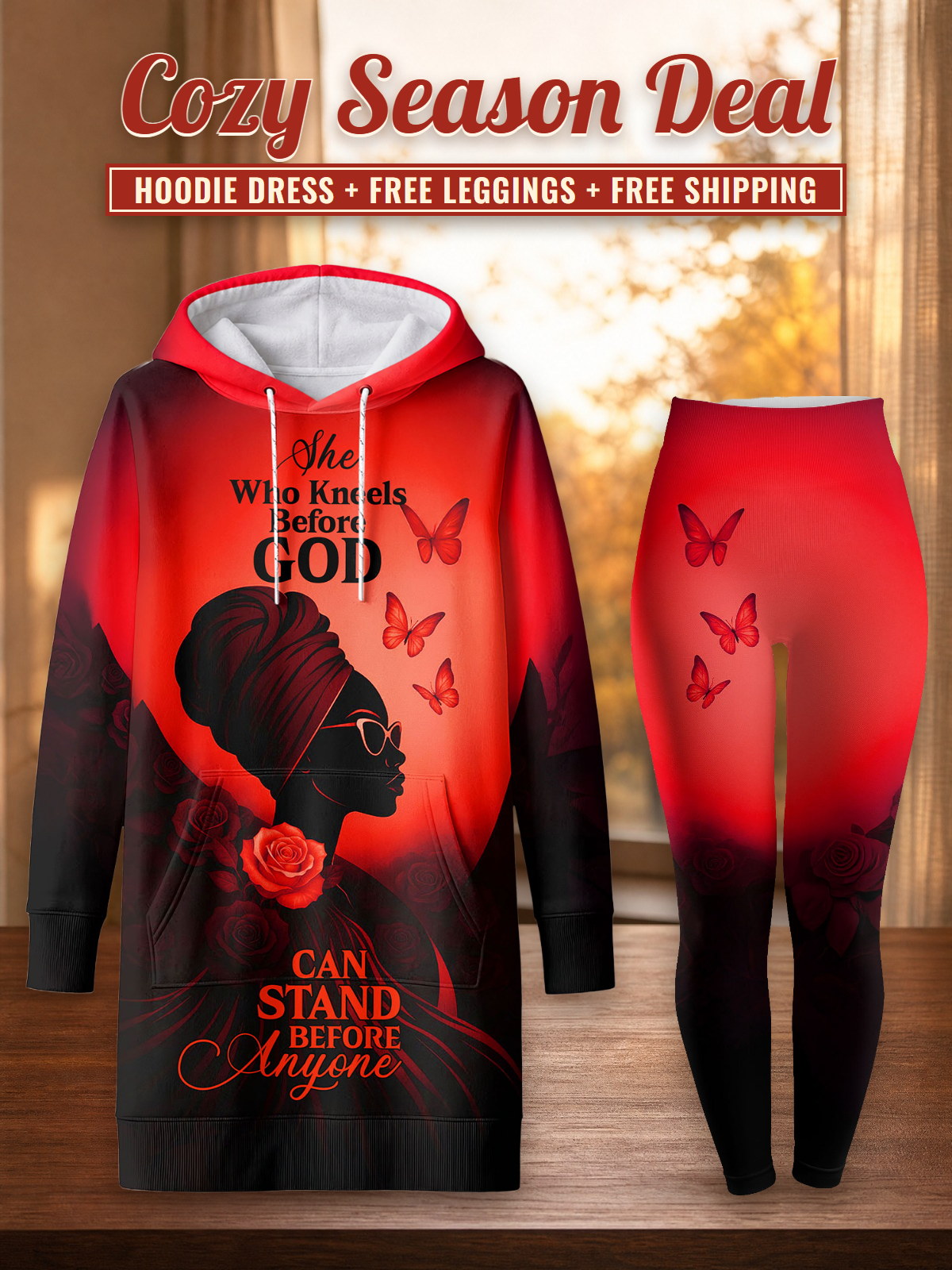 "Selah" Red Hoodie Dress & Leggings Deal – Cozy Season Deal: hoodie dress + free leggings + free shipping