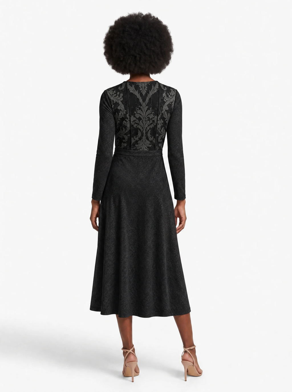 "Selene" Long Sleeve Midaxi Dress — back view on model