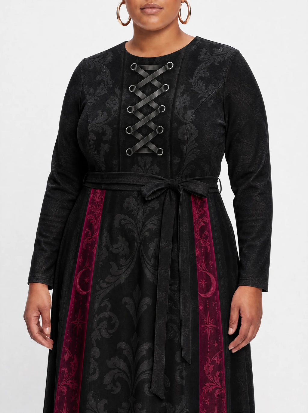 "Selene" Long Sleeve Midaxi Dress — standing, angled view on model