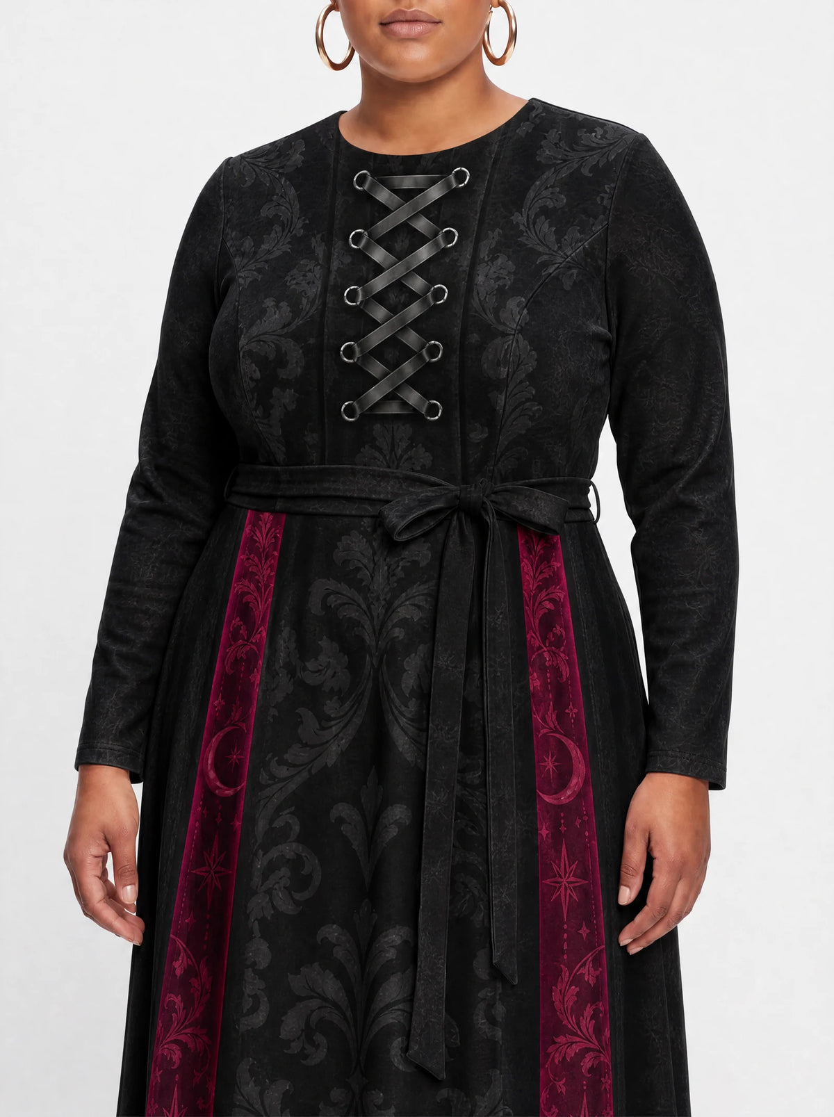 "Selene" Long Sleeve Midaxi Dress — standing, angled view on model