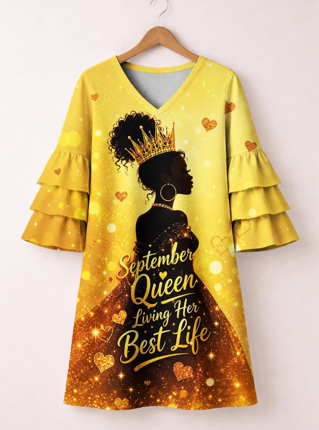 "September Best Life" Stacked Ruffle Sleeve Dress