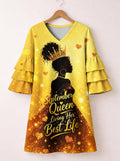 "September Best Life" Stacked Ruffle Sleeve Dress