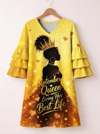 "September Best Life" Stacked Ruffle Sleeve Dress