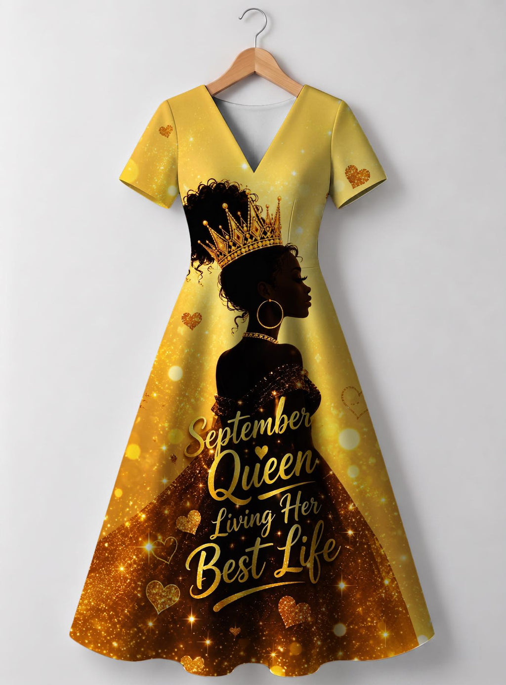 "September Best Life" V Neck Midi Dress