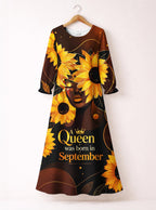"September Born Queen" Long Sleeve Maxi Dress