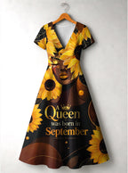 "September Born Queen" Short Sleeve Maxi Dress