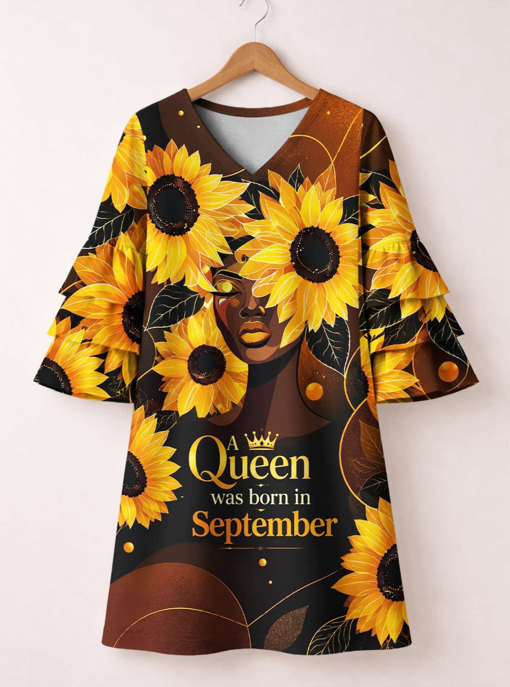 "September Born Queen" Stacked Ruffle Sleeve Dress