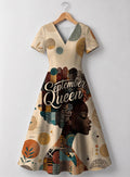 "September Queen" V Neck Midi Dress