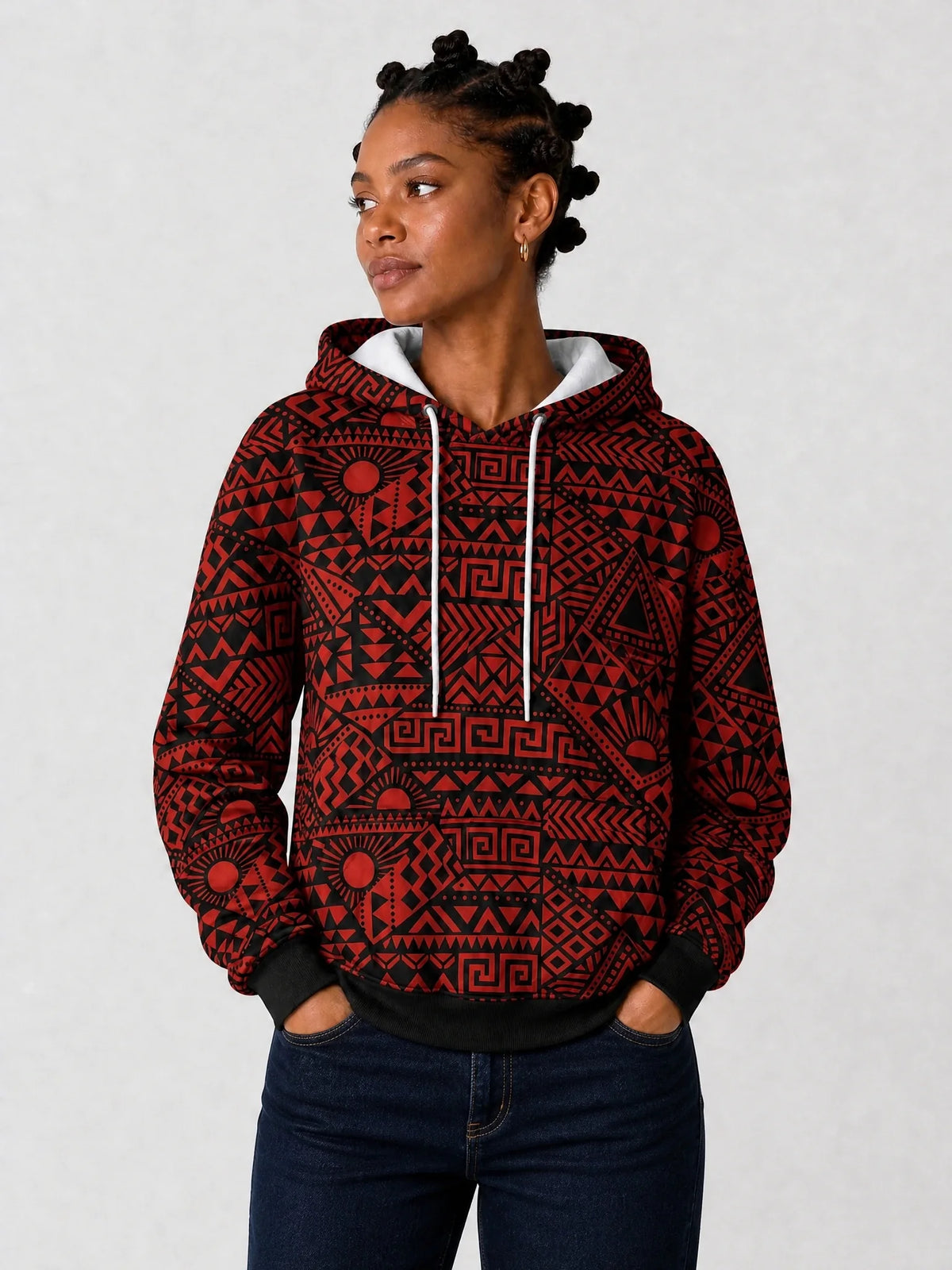 "Shaka" Burgundy Hoodie — front view on model