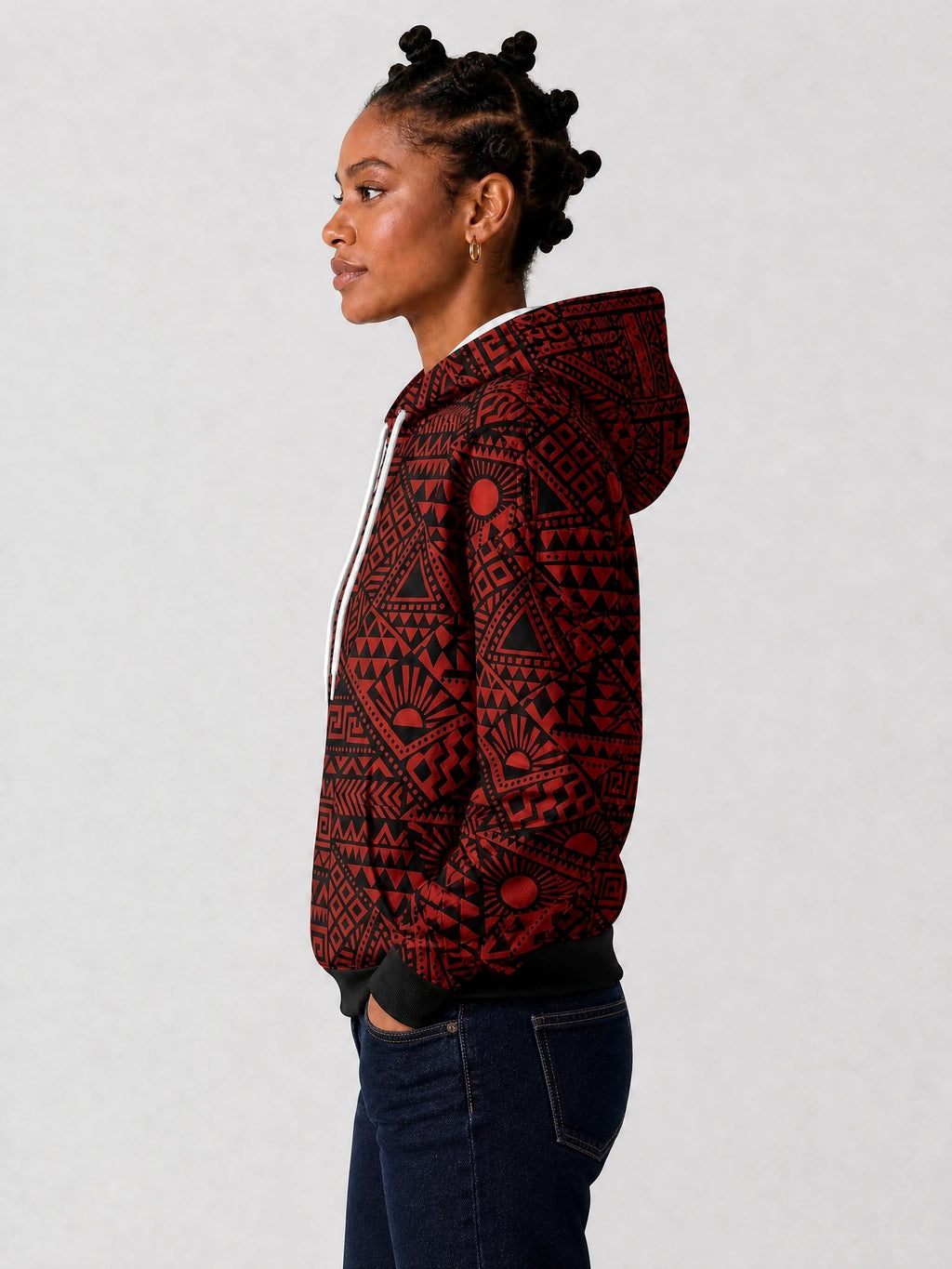 "Shaka" Burgundy Hoodie — side view on model